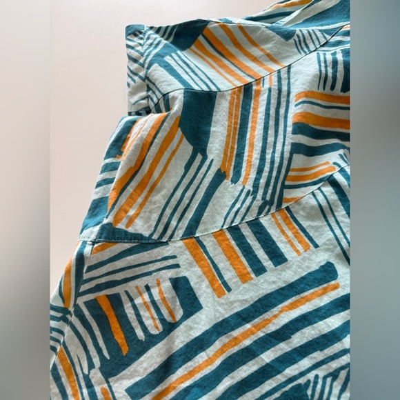 Anthropologie-Odille-Teal-Blue-Orange-Coss Hatch Pattern-A Line-Size 6 - Picture 3 of 9